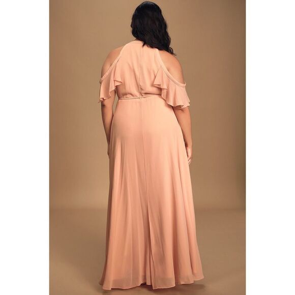lulus easy listening blush pink cold shoulder wrap maxi dress 1xl wedding party - Picture 2 of 6